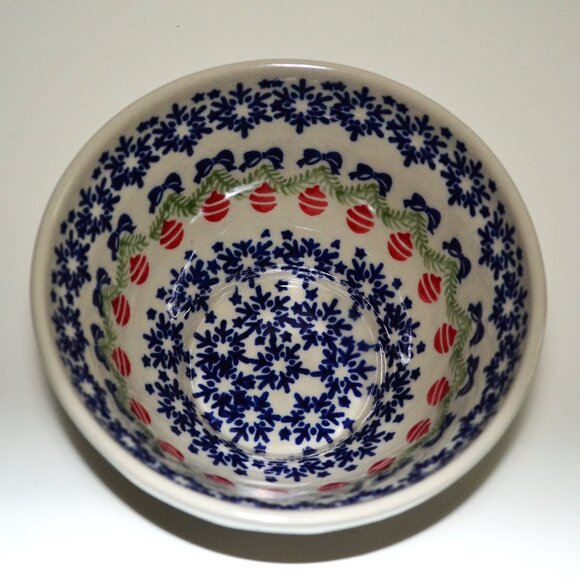 Bolesławiec Christmas Bowl Red Garland Bow Motif Dining Serveware Holiday Charm - Picture 4 of 6
